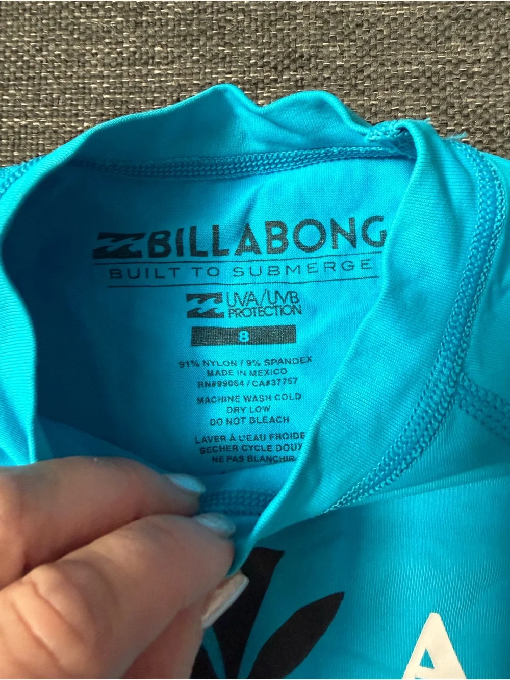 Billabong boys or kids Hawaii Graphic Rash Guard - Turquoise Blue Sz 8
